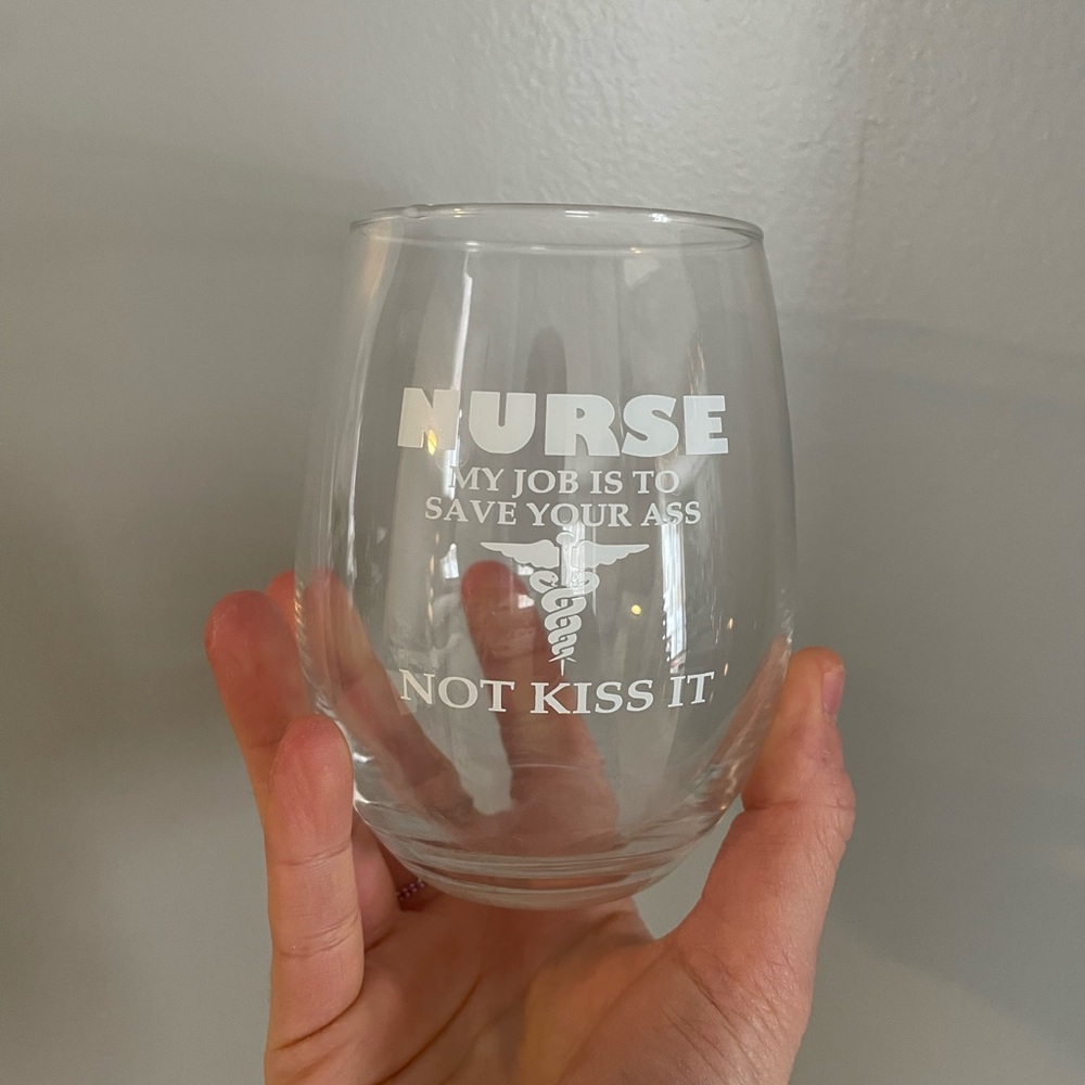 Nurse stemless wine glass